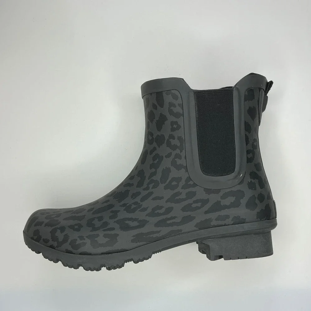 Roma Gray Leopard Rain Boots Women Size 7 Chelsea Style Waterproof Rubber